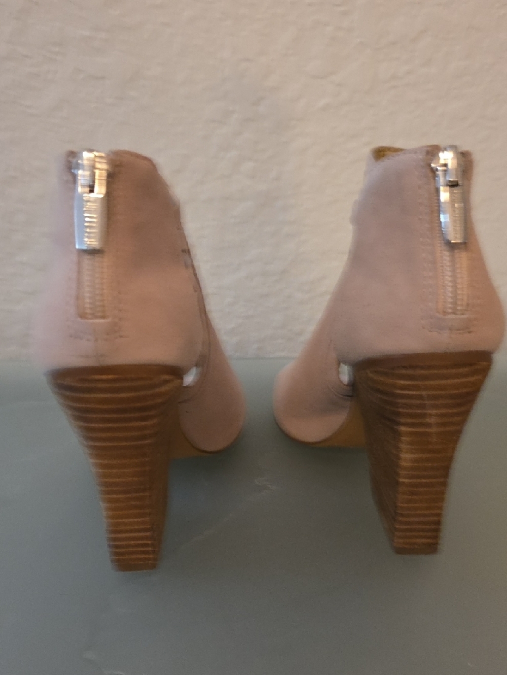 Vince Camuto Blush Suede Peep-Toe Block Heel Booties - Picture 3 of 4